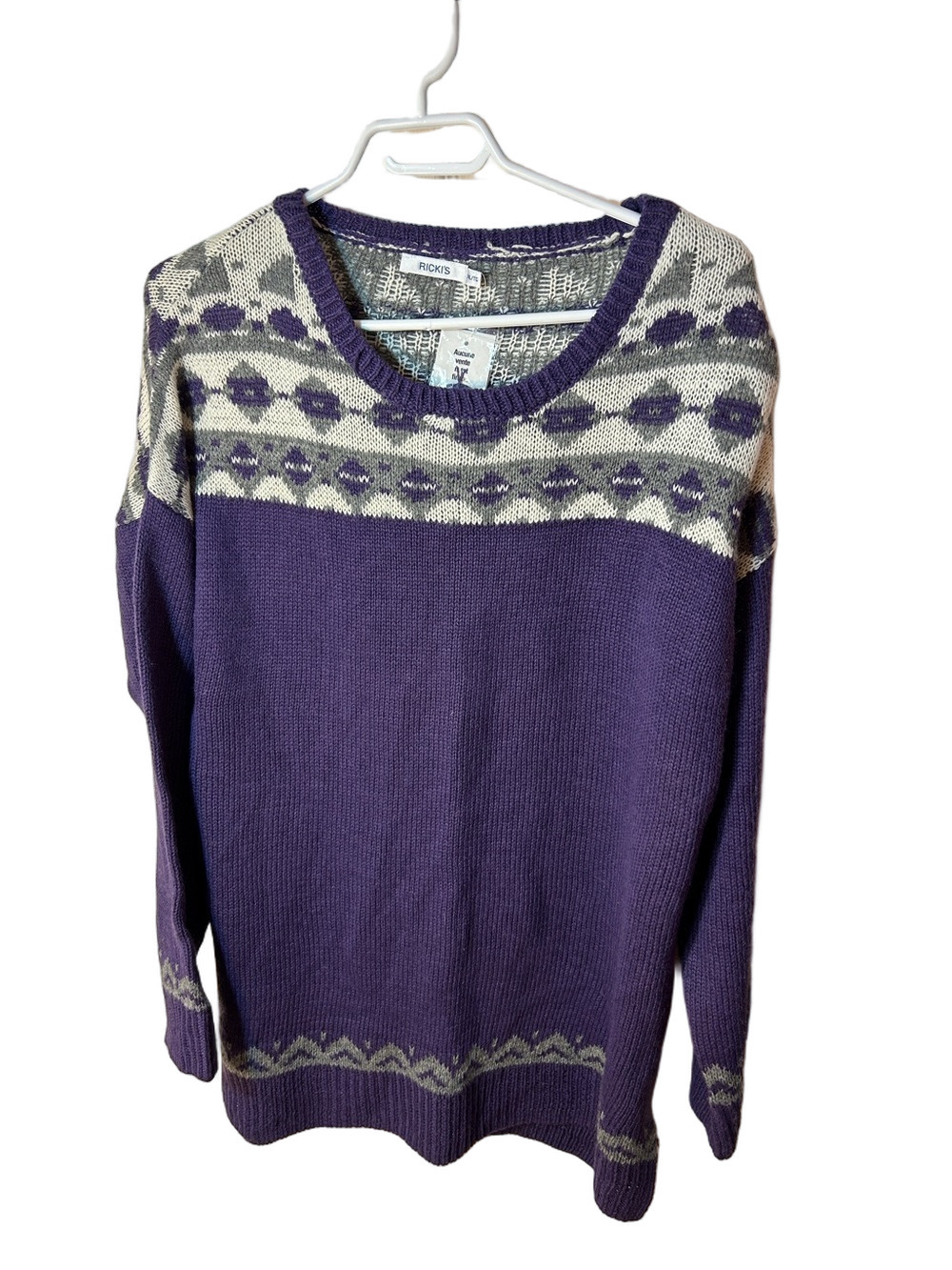 Ricki's Purple Fair Isle Crewneck Sweater Wool Blend size XL new